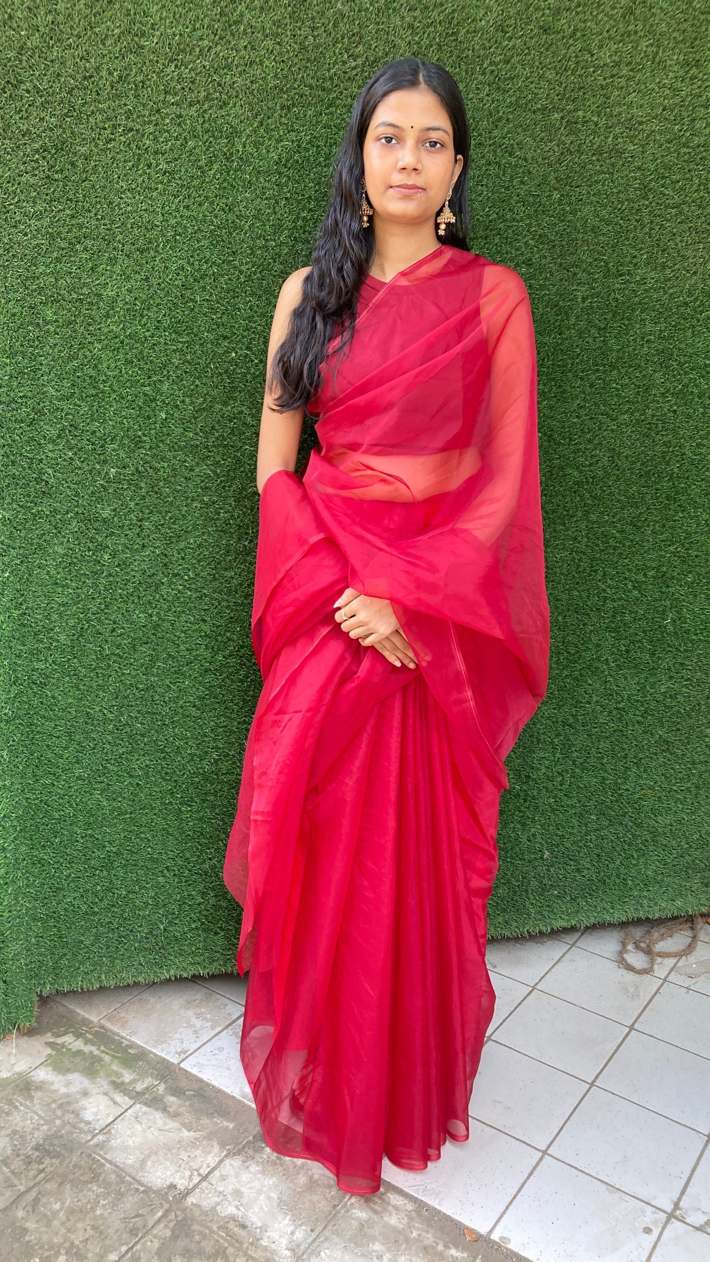 Rose Red Organza Saree