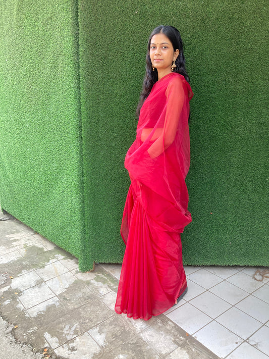 Rose Red Organza Saree