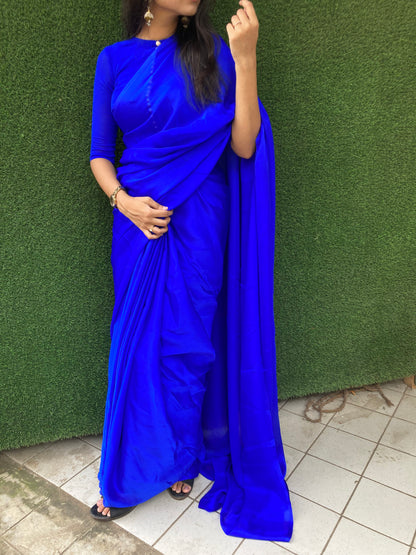 Royal Blue Satin Georgette Saree