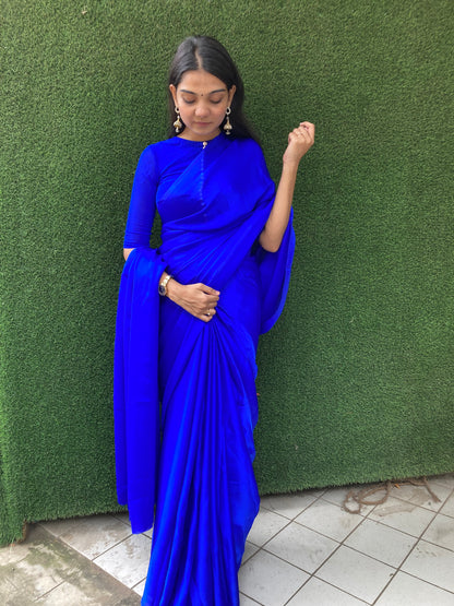 Royal Blue Satin Georgette Saree