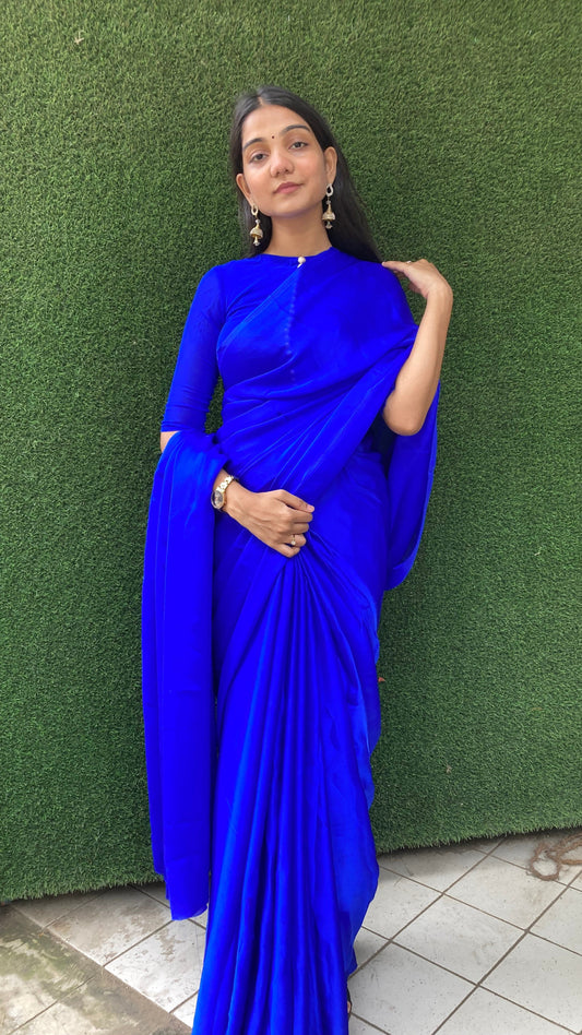 Royal Blue Satin Georgette Saree