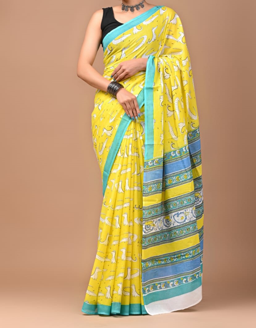 Sun yellow and blue Saree