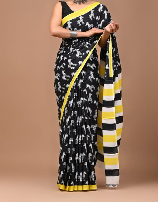 Black & Yellow Printed saree