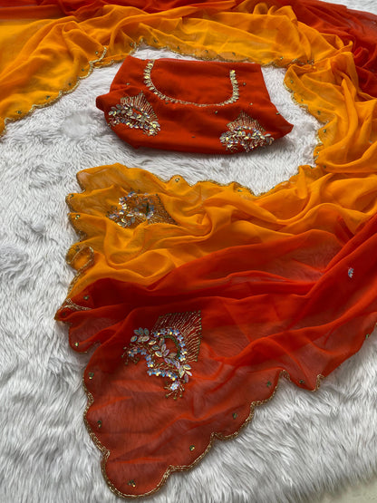 Orange Handwork Saree